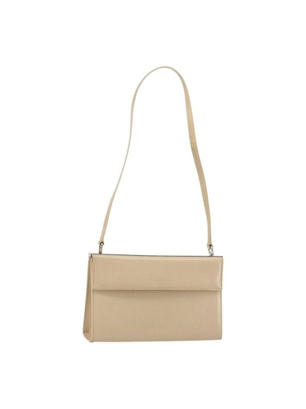 Authentic Salvatore Ferragamo Shoulder Bag Leather Silver Beige